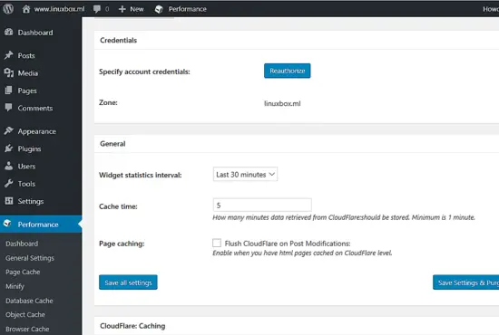 Manage CloudFlare settings from within WordPress