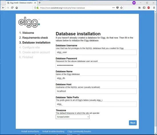 Database settings
