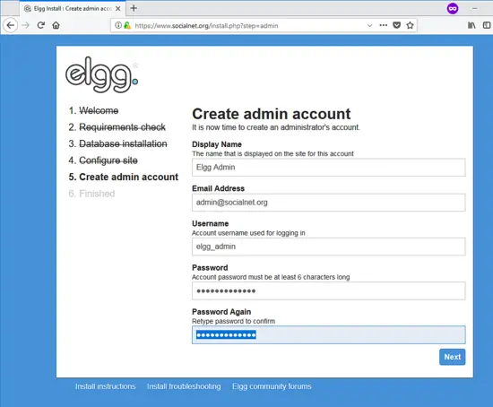 Create admin account