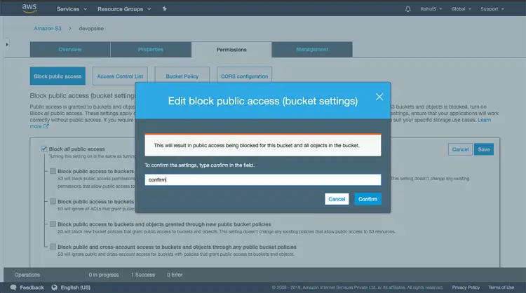 Edit public access settings of S3 bucket