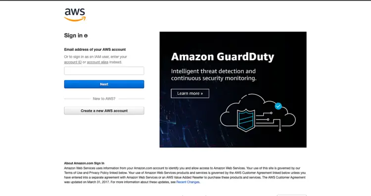 AWS Login Page