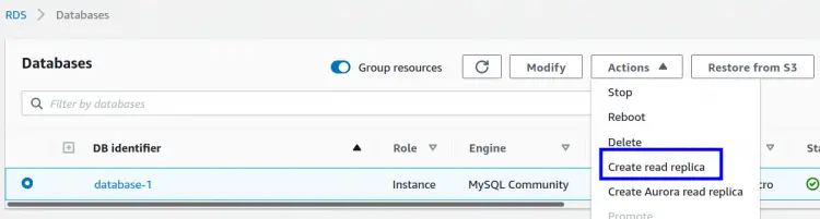 Creating Read Replica for database-1