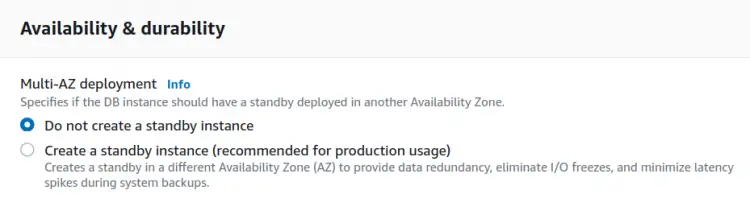 Multi-AZ deployment configuration option