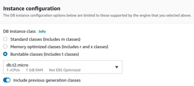 DB instance configuration
