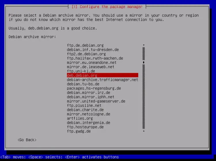 Select Debian mirror