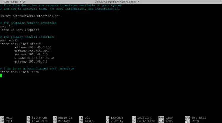 Static IP network configuration