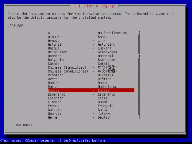 Choose Debian installation language