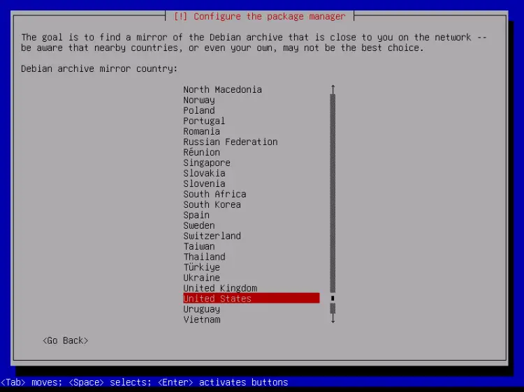 Configure apt country