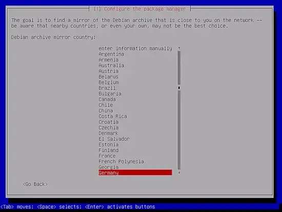 Configure apt country