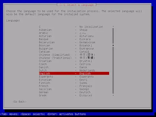 Select Debian installation language