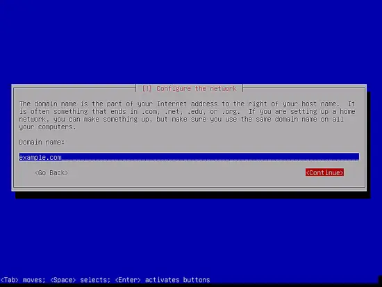 Enter the domain name of the Debian server
