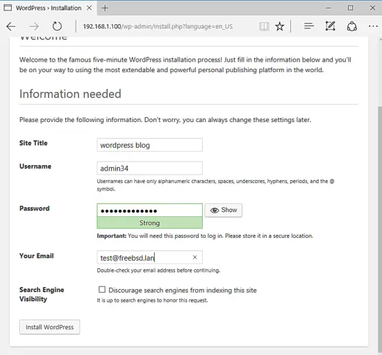 set username and password