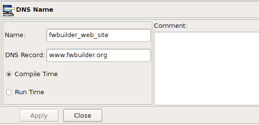 DNS Name object dialog