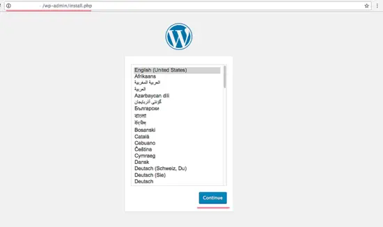 Wordpress Installation set languange