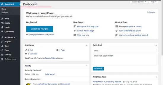 Wordpress Admin Dashboard Docker-Compose