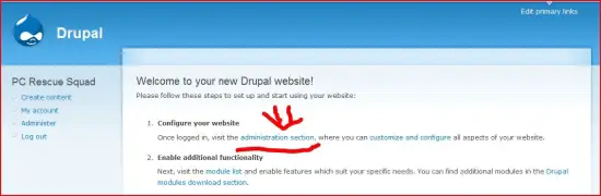 Drupal welcome page screenshot