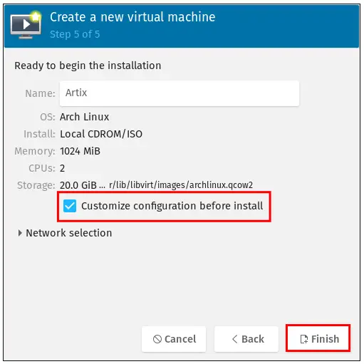 Create virtua machine with virt manager