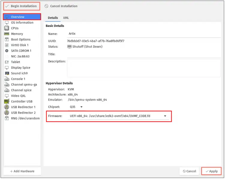 Enable UEFI on KVM