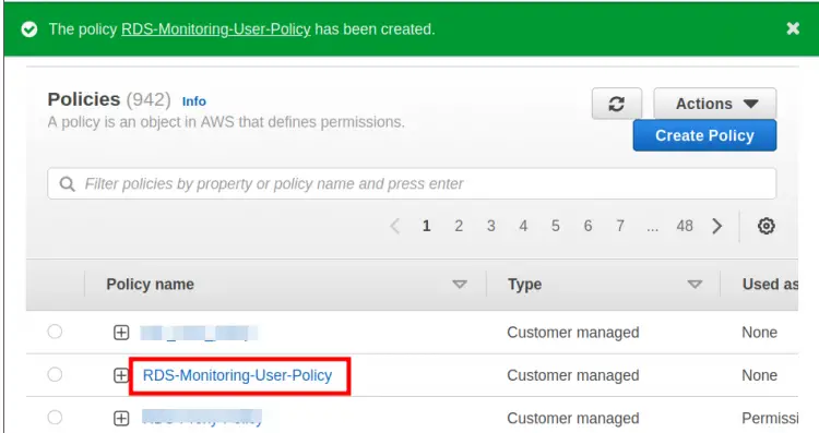 Creating the 'RDS-Monitoring-User-Policy'