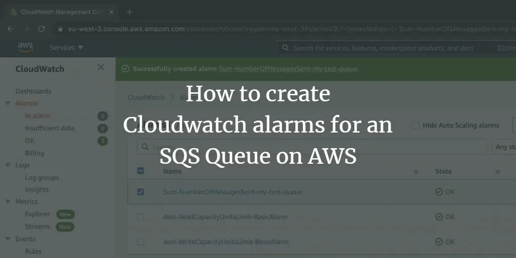 How to create Cloudwatch alarms for an SQS Queue on AWS