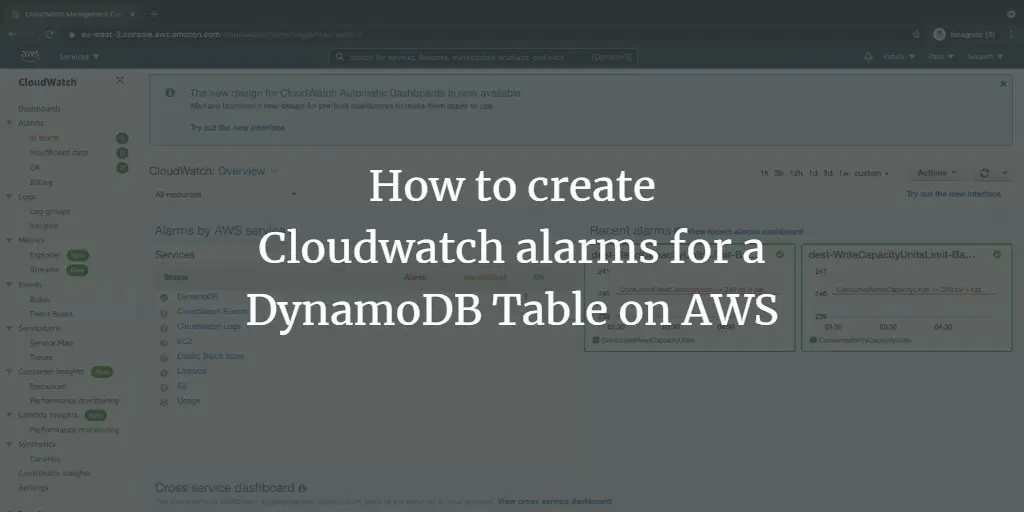 How to create Cloudwatch alarms for a DynamoDB Table on AWS 