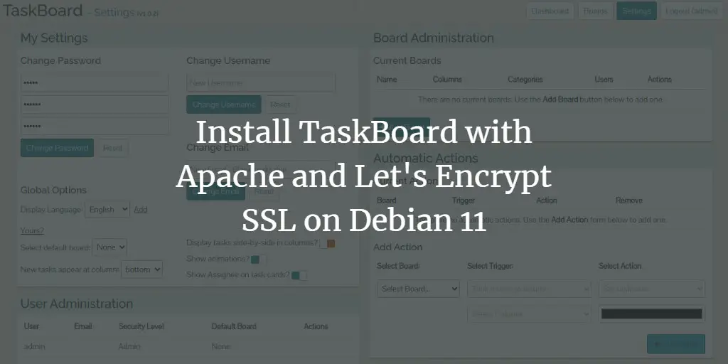 Install TaskBoard with Apache and let's Encrypt SSL on Debian 11
