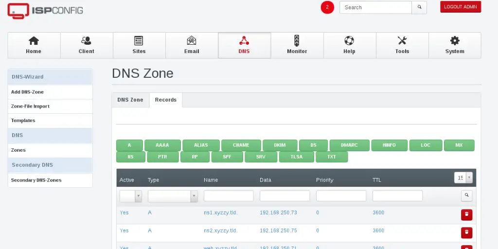Setting up your own name service (DNS) with ISPConfig