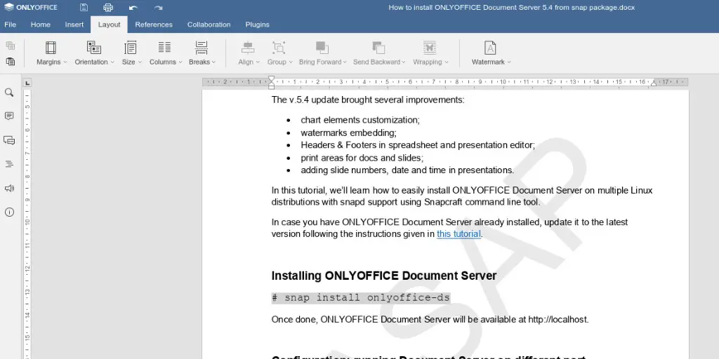 How to install ONLYOFFICE Document Server 5.4 from snap package
