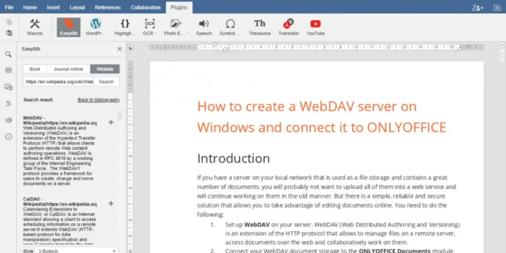 How to create references in ONLYOFFICE with Mendeley, Zotero and EasyBib