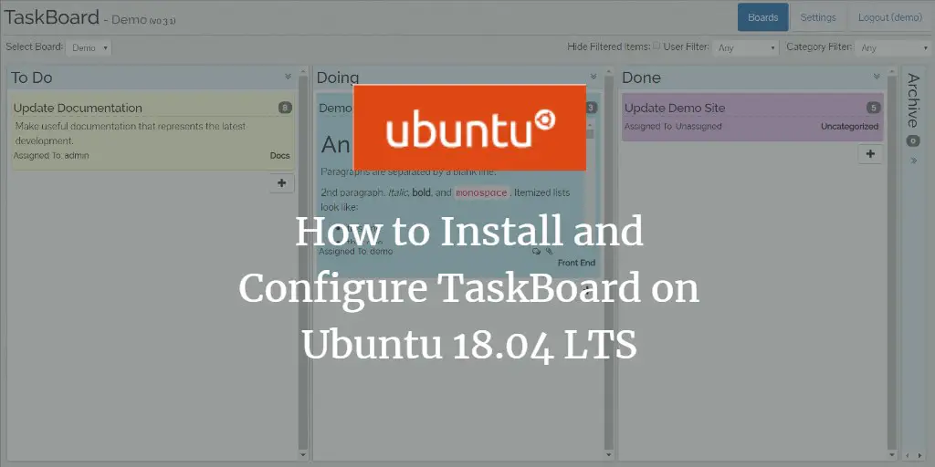 How to Install and Configure TaskBoard on Ubuntu 18.04 LTS
