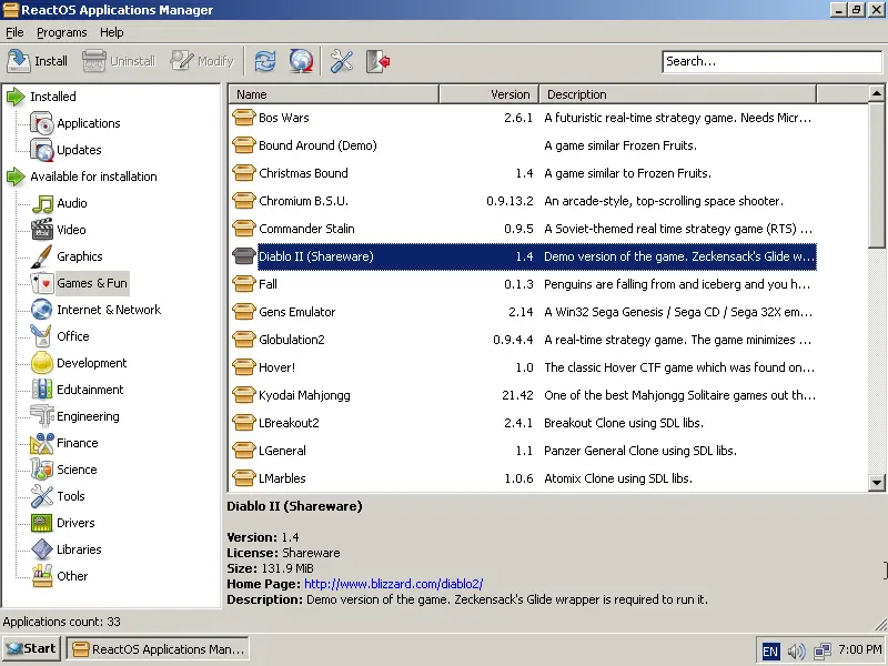 ReactOS application manager