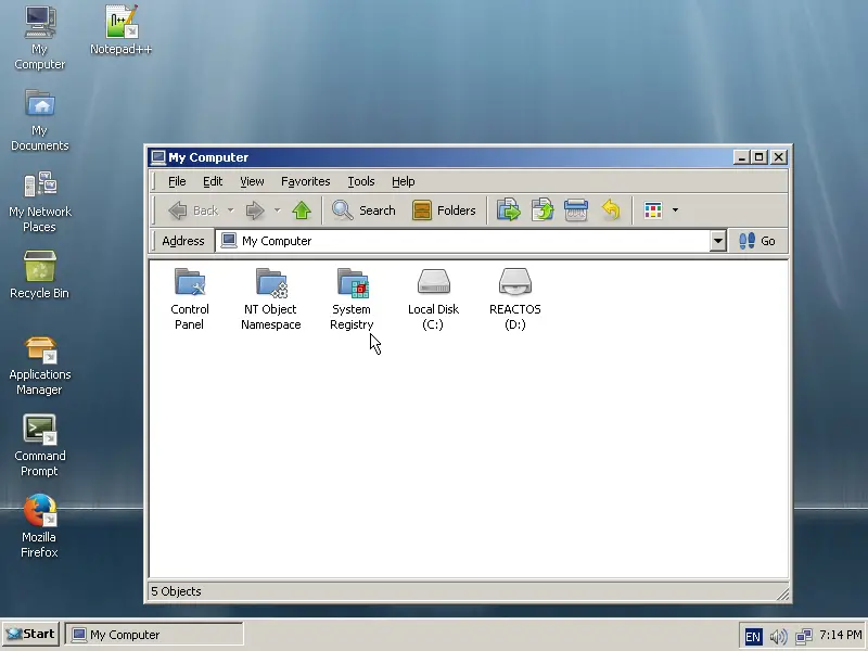 ReactOS registry settings.