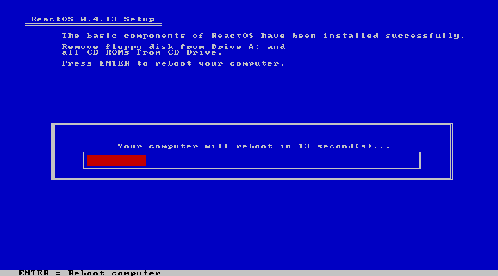 ReactOS Installation finished - rebooting