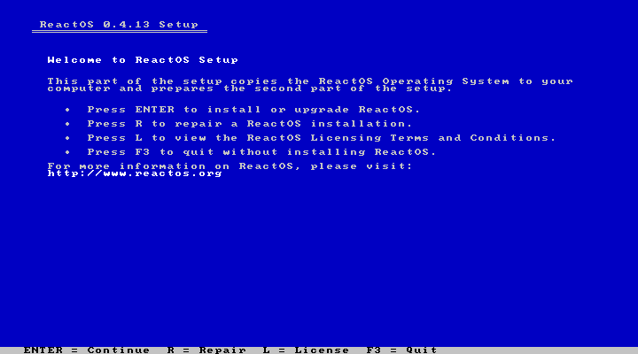 Start ReactOS installation.