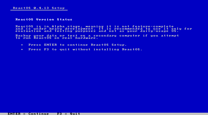 ReactOS version status