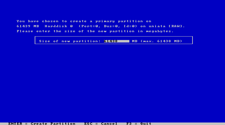 Set partition size