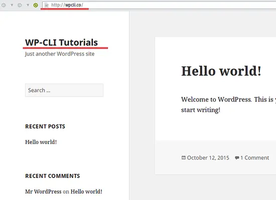 Wordpress installed with wp-cli.