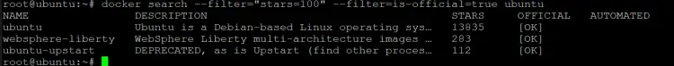 search for the ubuntu image that has at least 100 stars rating on Docker Hub