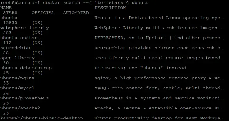 search for the ubuntu image with 4 or more stars on Docker Hub.
