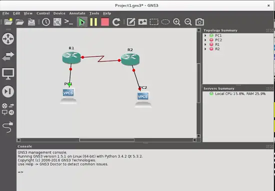 Start the network emulation in GNS3.