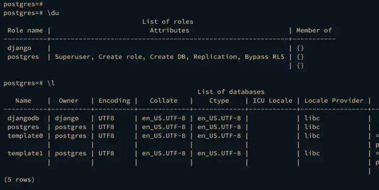 checking database and user