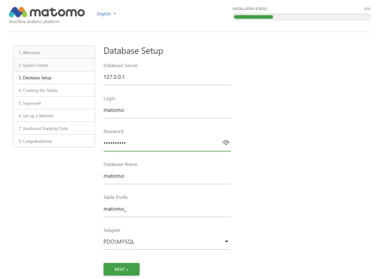 database configuration