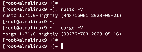 check rust versionaand cargo version