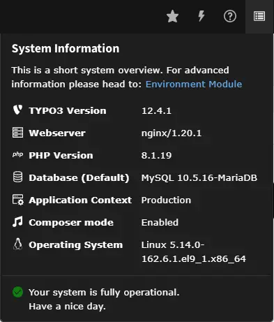 typo3 cms installation info