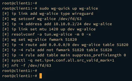 start wireguard on client