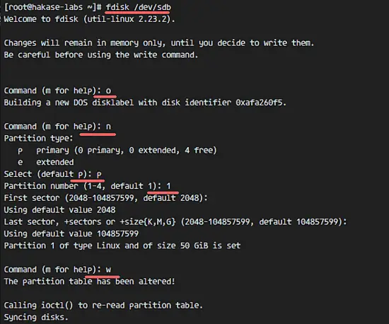 Create a partition with fdisk