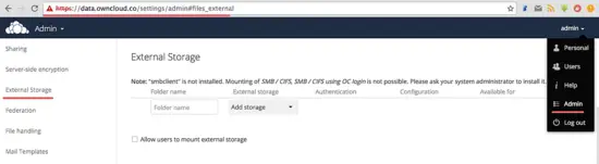 Add new storage in ownCloud