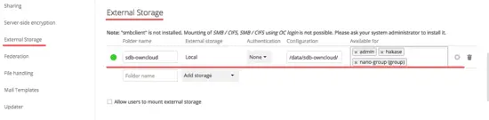 OwnCloud add local storage