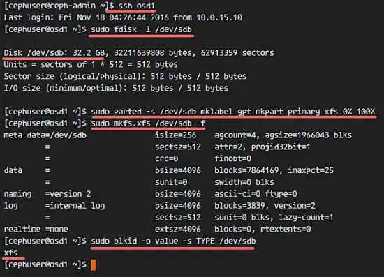 Format /dev/sdb on all nodes with XFS
