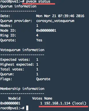 Proxmox status on node 1.